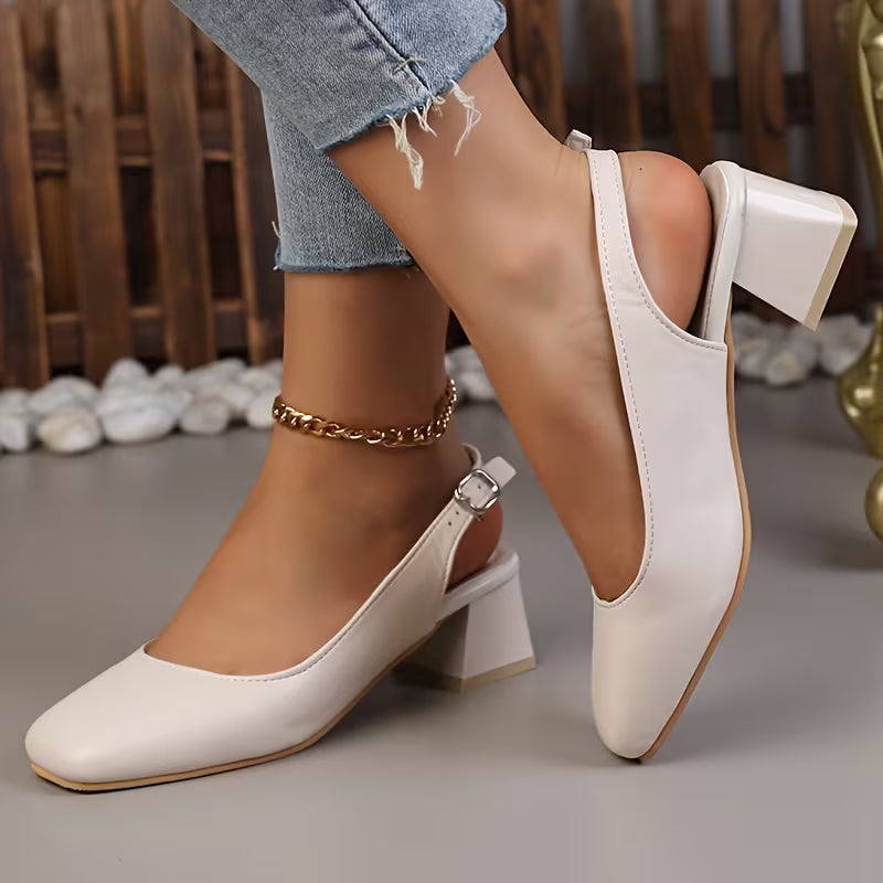 Comfortable Block Heel Sandals for Women with Square Toe Ankle Strap Closed Toe Pump Style