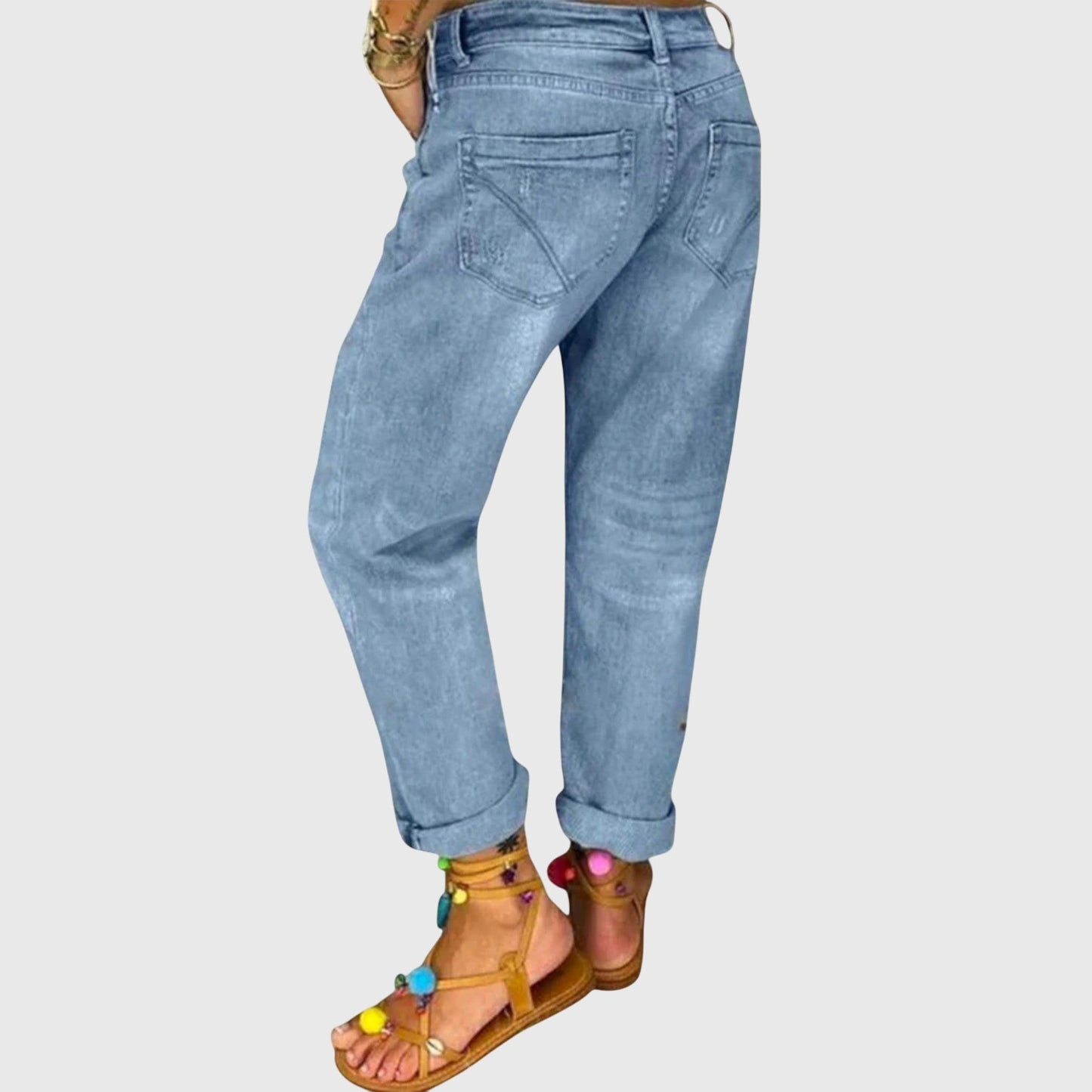 Stylish Blue Jeans for Women with High Waist Button Fly Distressed Relaxed Boyfriend Mom Jean Style