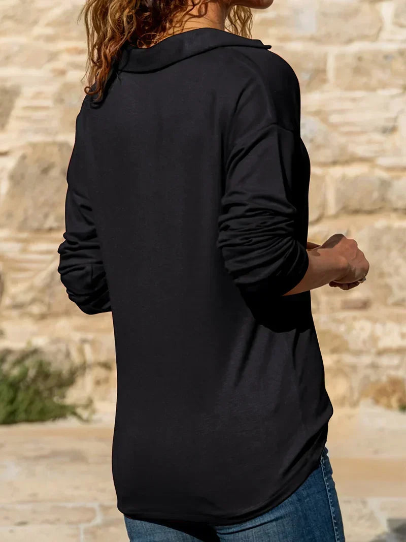 Effortless Quarter Zip Knit Top for Women with Collar Long Sleeve Relaxed Casual Style