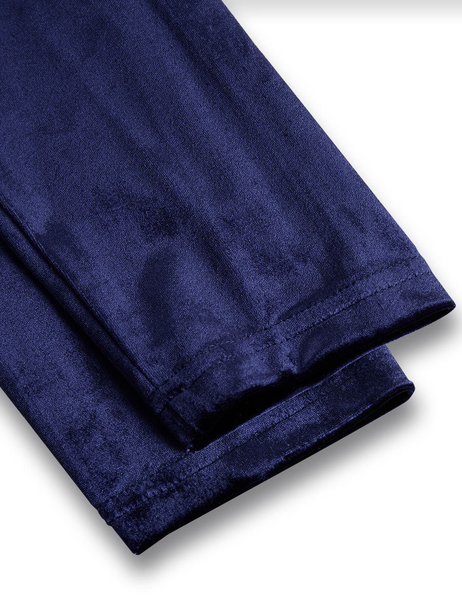 Elegant Navy Blue Velvet Maxi Dress for Women with High Neck Long Sleeve Fit and Flare Formal Wedding Guest Style