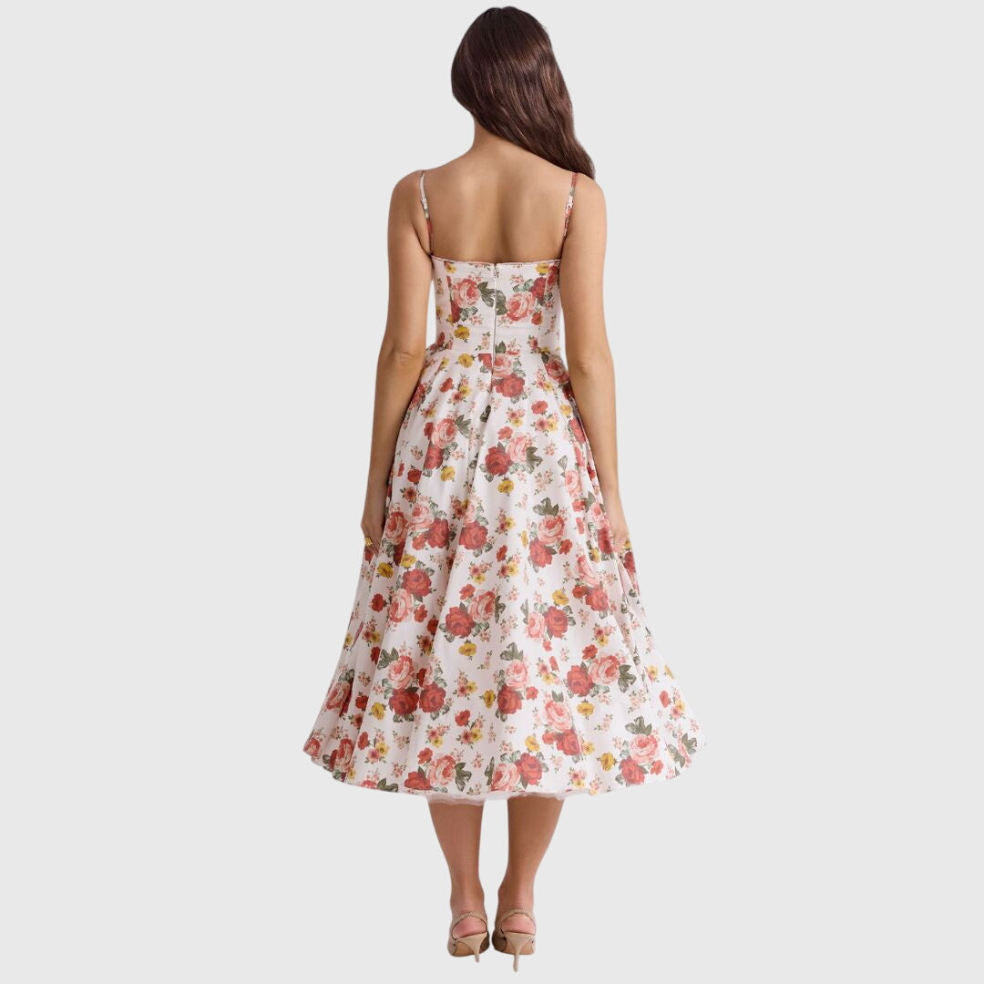 Elegant Strapless Midi Dress for Women with Sweetheart Neckline Full Skirt Formal Wedding Guest Style