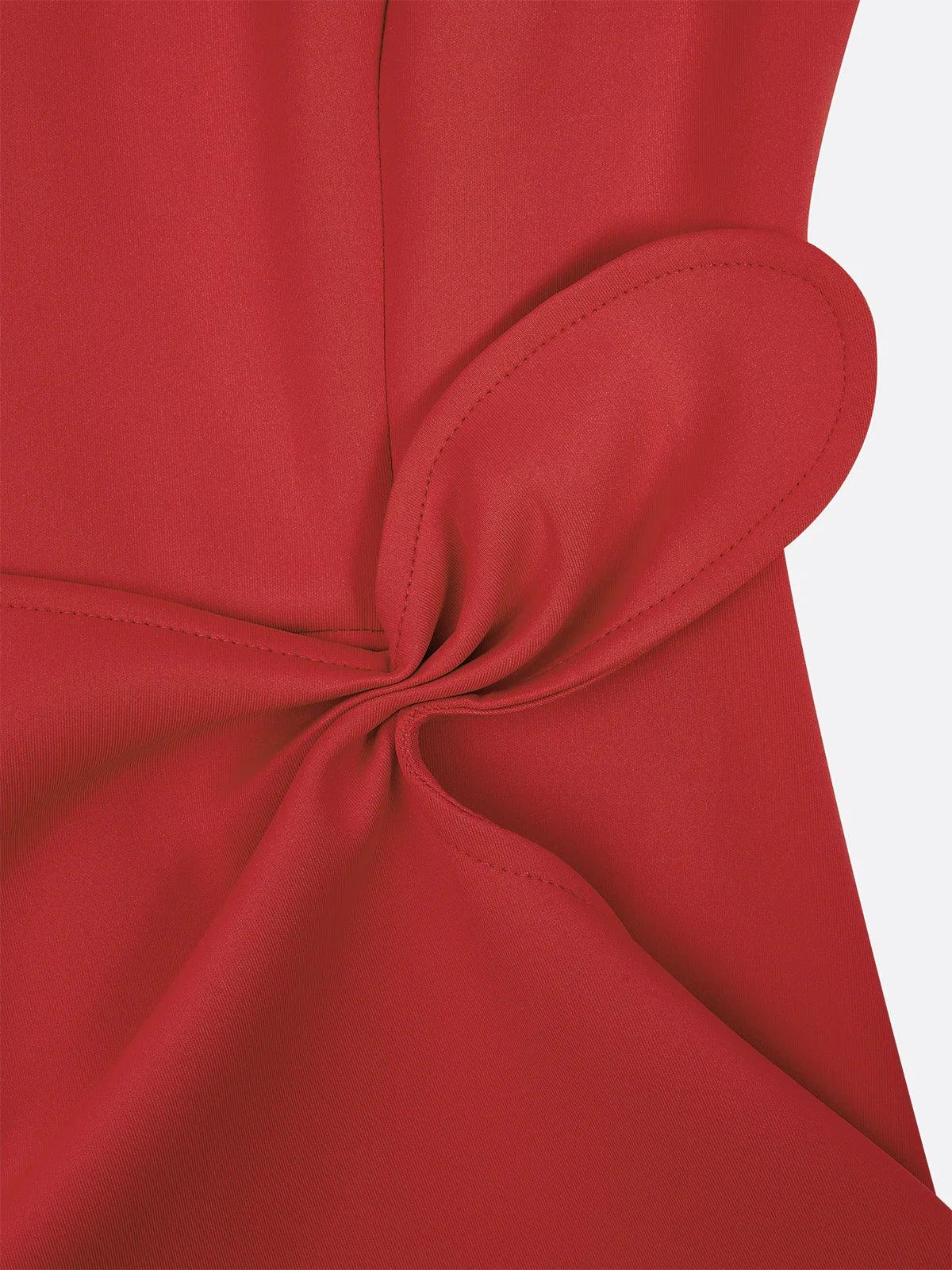 Elegant Draped Midi Dress for Women with Round Neck Sleeveless Asymmetrical Ruffle Flowing Style