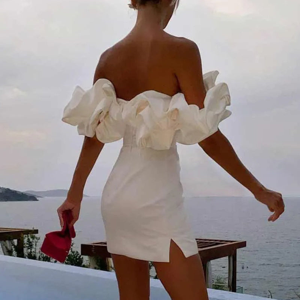 Stylish Mini Dress for Women with Off Shoulder Ruffle Sleeve Bodycon Cocktail Style