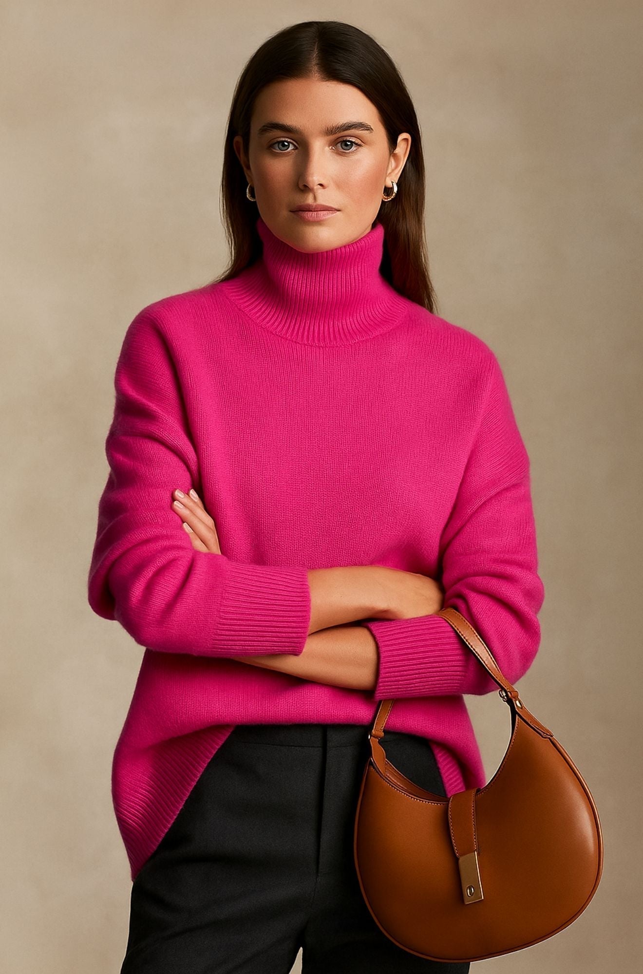 Comfortable Ribbed Sweater for Women with Turtleneck Long Sleeve Relaxed Oversized Knit Style