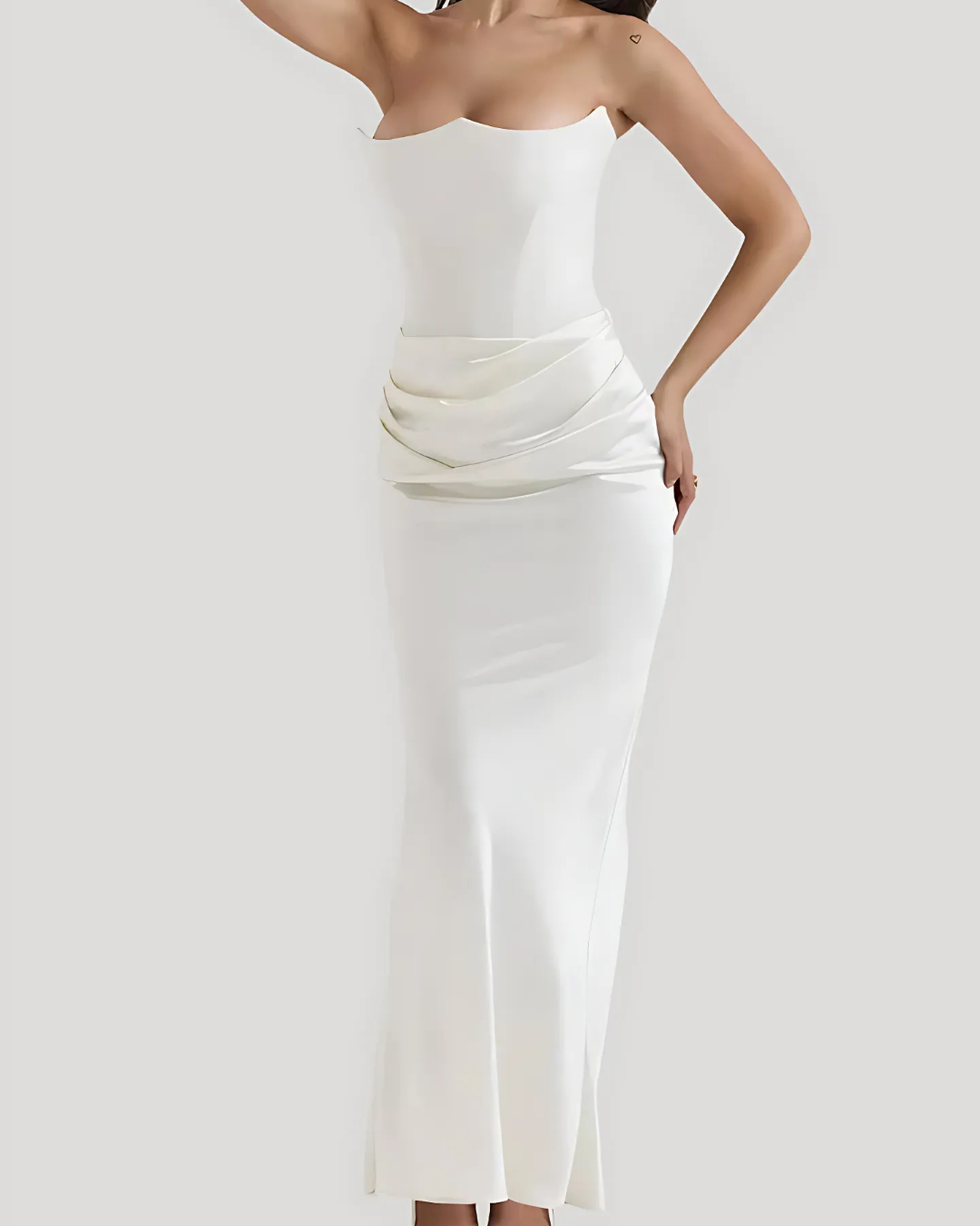 Elegant Satin Maxi Dress for Women with Strapless Ruched Bodice Column Formal Wedding Guest Style