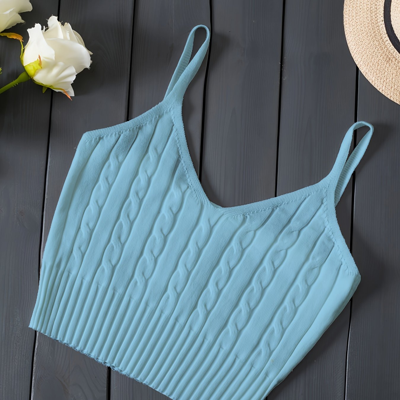 Comfortable Cable Knit Tank Top for Women with V Neck Sleeveless Ribbed Cropped Style