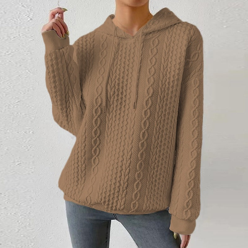 Comfortable Cable Knit Hoodie for Women with Drawstring Hood Long Sleeve Oversized Relaxed Style