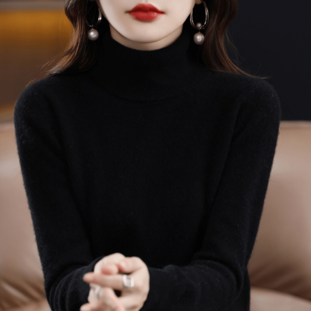 Comfortable Ribbed Turtleneck Sweater for Women with Long Sleeve Fitted Slim Knit Style