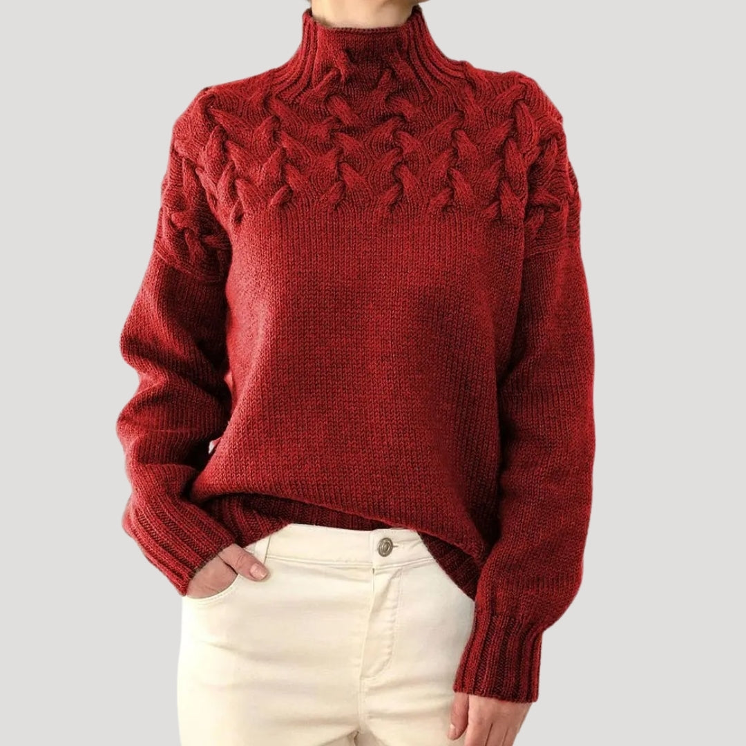 Comfortable Cable Knit Sweater for Women with Mock Neck Long Sleeve Oversized Relaxed Style