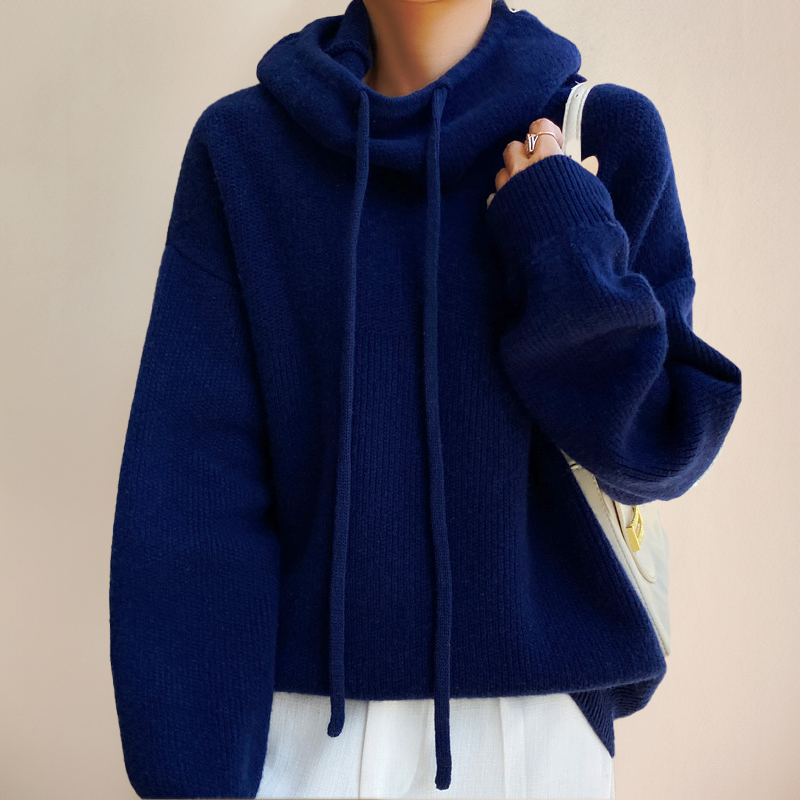 Comfortable Knit Hoodie for Women with Cowl Neck Long Sleeve Oversized Drawstring Relaxed Style