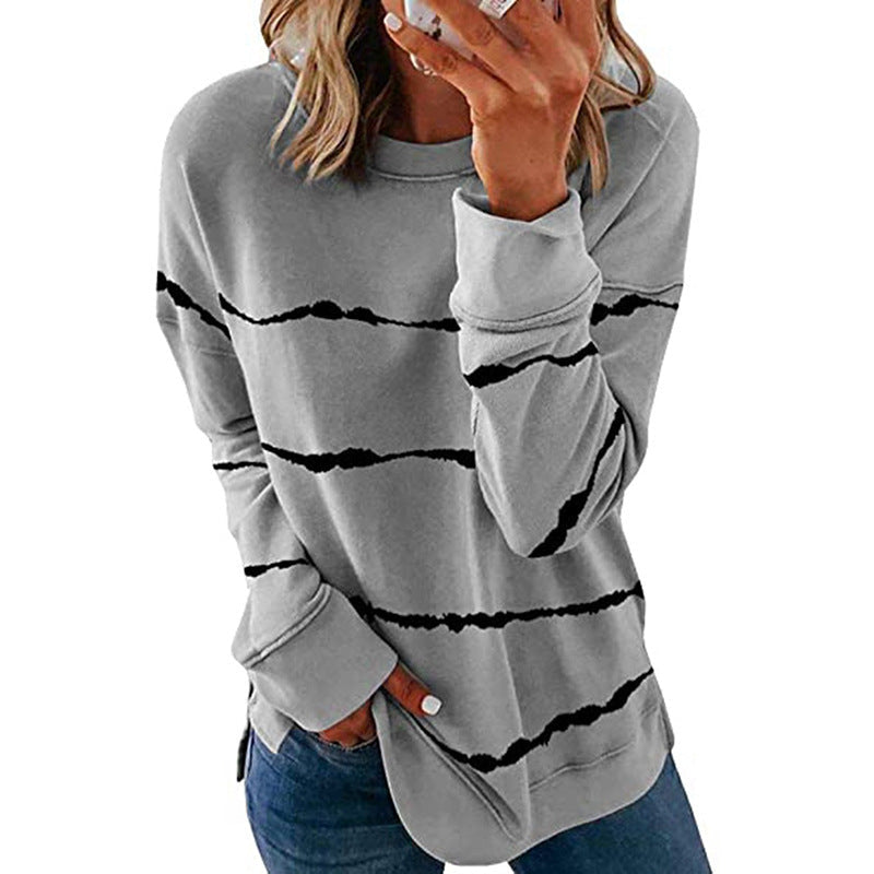 Comfortable Tie Dye Striped Sweatshirt for Women with Crew Neck Long Sleeve Relaxed Oversized Style