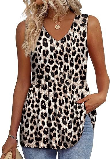 Effortless Peplum Tank Top for Women with V Neck Sleeveless Textured Flowy Style