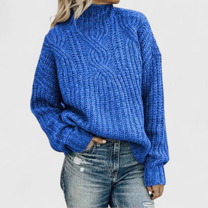 Comfortable Cable Knit Sweater for Women with High Neck Long Sleeve Relaxed Oversized Casual Style
