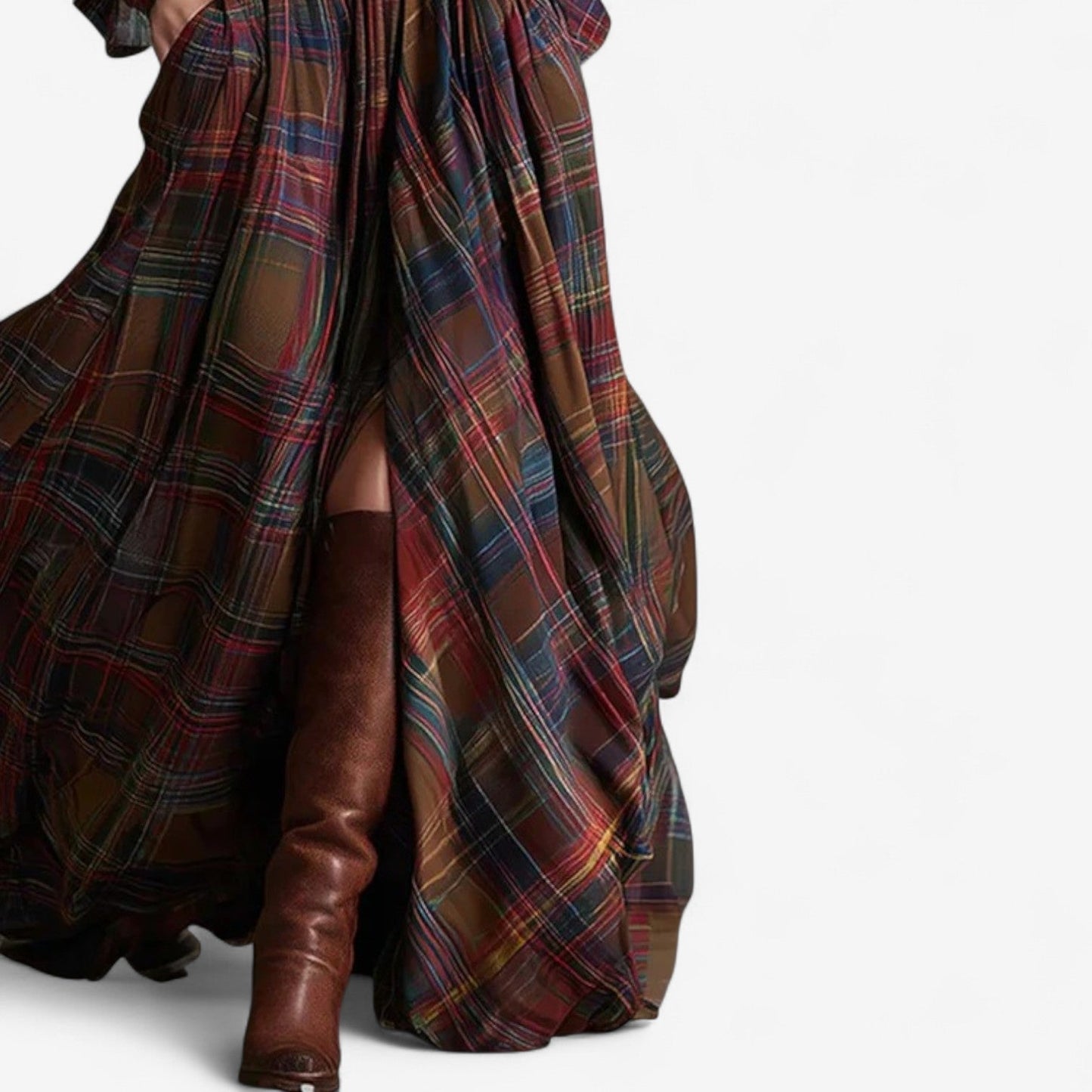 Elegant Plaid Maxi Shirt Dress for Women with Collar Long Sleeve Belted Flowing Style