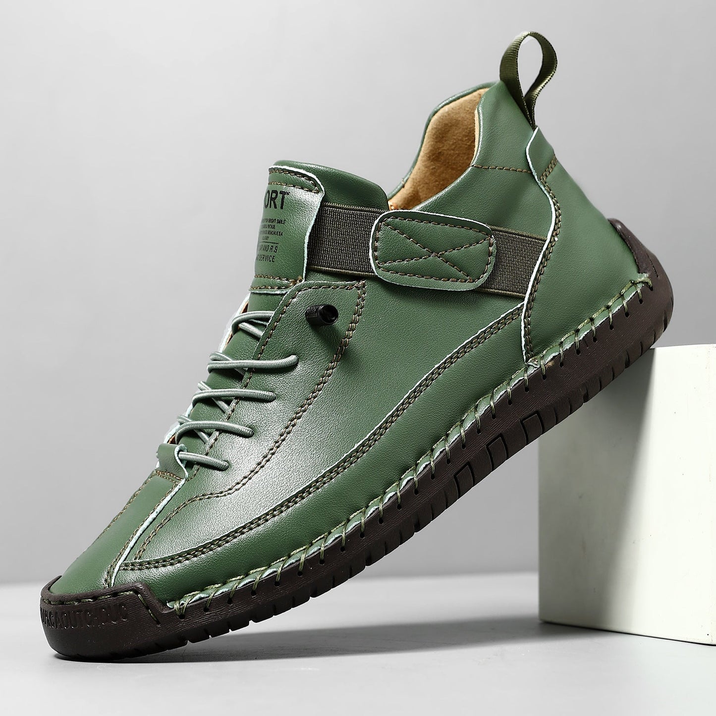 Effortless Leather Sneakers for Women with Lace Up Velcro Strap Hand Stitched Casual Style