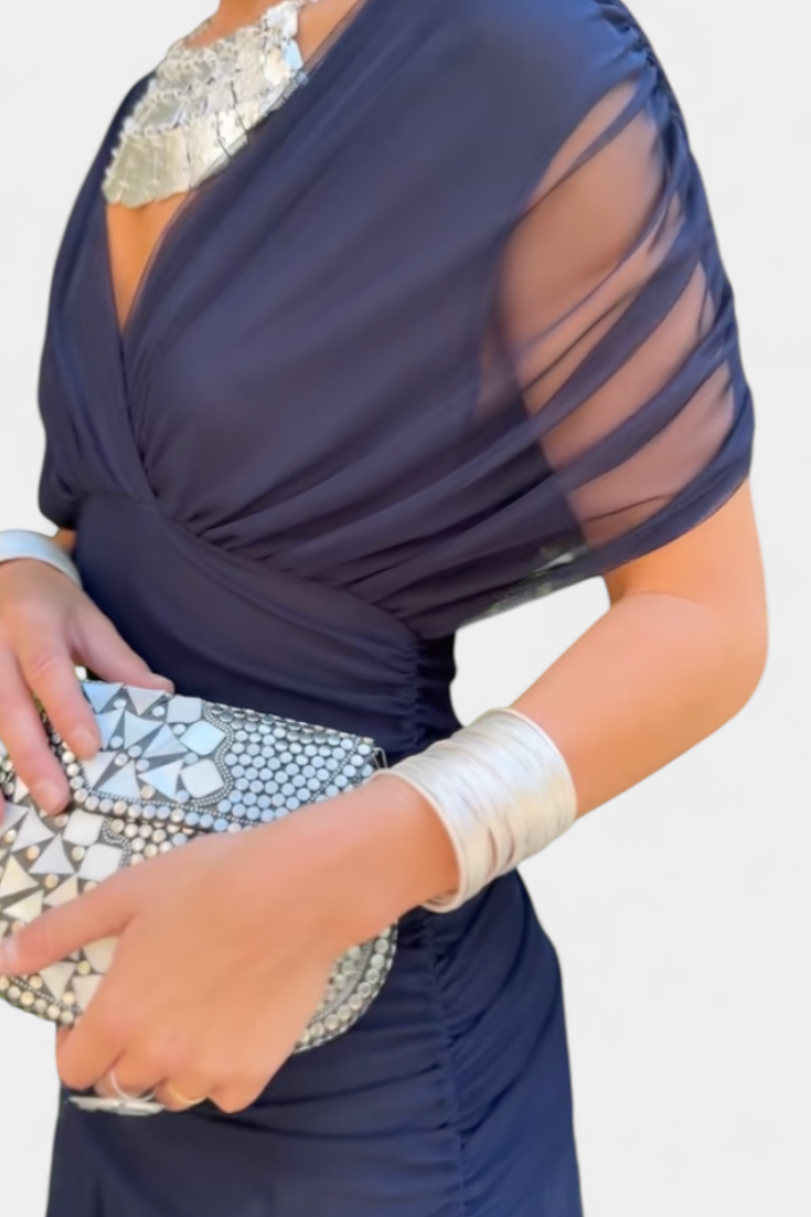 Elegant Floral Maxi Dress for Women with Off Shoulder Draped Sleeve Mermaid Hem Formal Wedding Guest Style