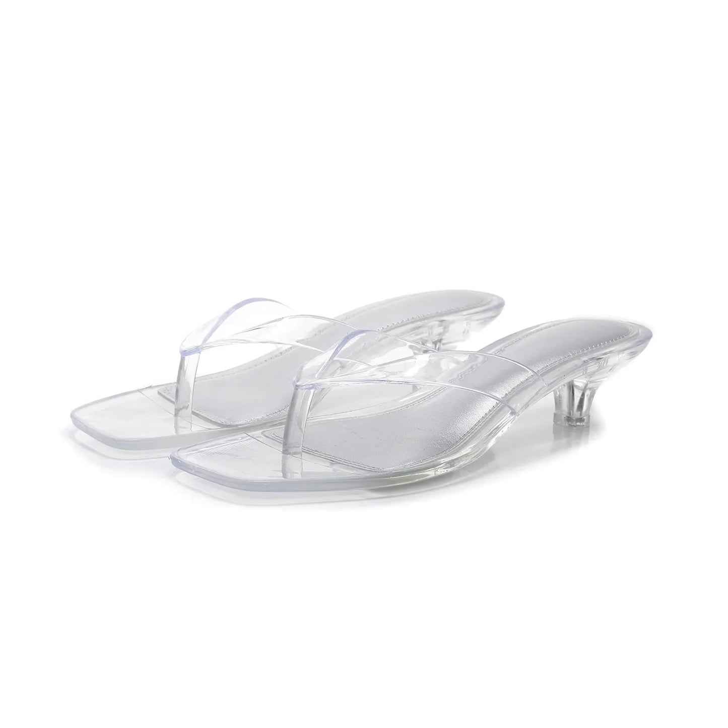 Stylish Patent Thong Sandal for Women with Square Toe Kitten Heel Slip On Style