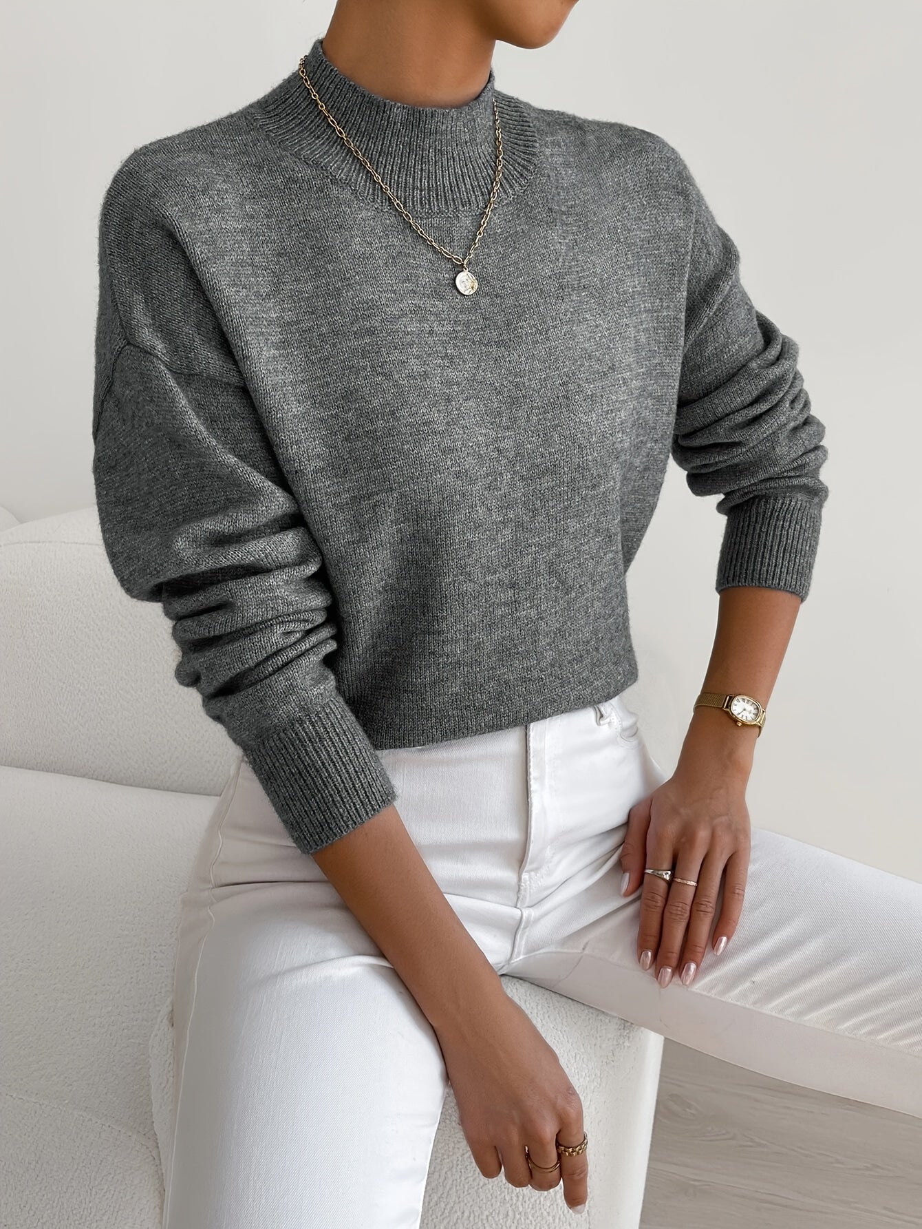 Comfortable Knit Sweater for Women with Mock Neck Long Sleeve Relaxed Oversized Style