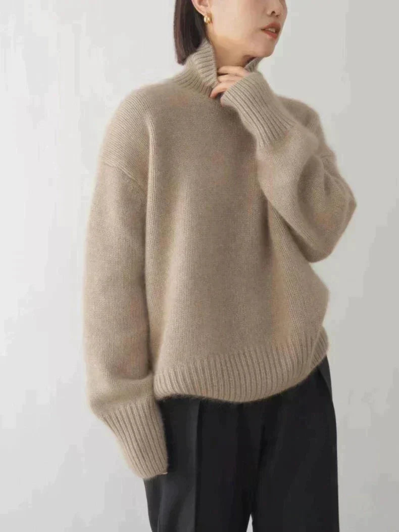 Comfortable Ribbed Knit Sweater for Women with Turtleneck Long Sleeve Relaxed Oversized Style