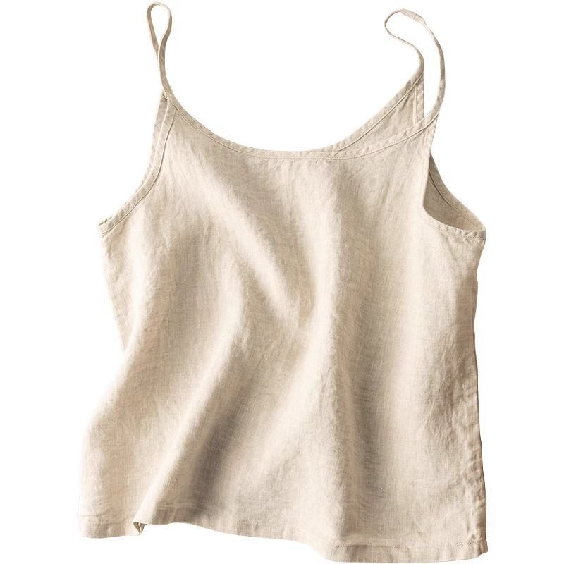 Effortless Linen Camisole Top for Women with V Neck Sleeveless Relaxed Cropped Style