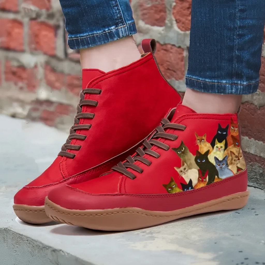 Comfortable Abstract Sneakers for Women with Closed Toe Lace Up Casual Style
