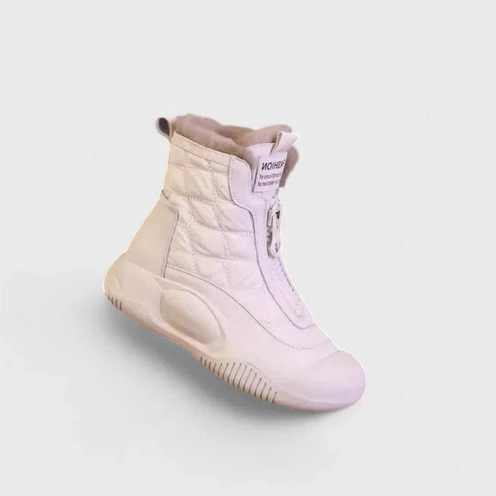 Comfortable Beige Ankle Boots for Women with Closed Toe Fur Lined Casual Style