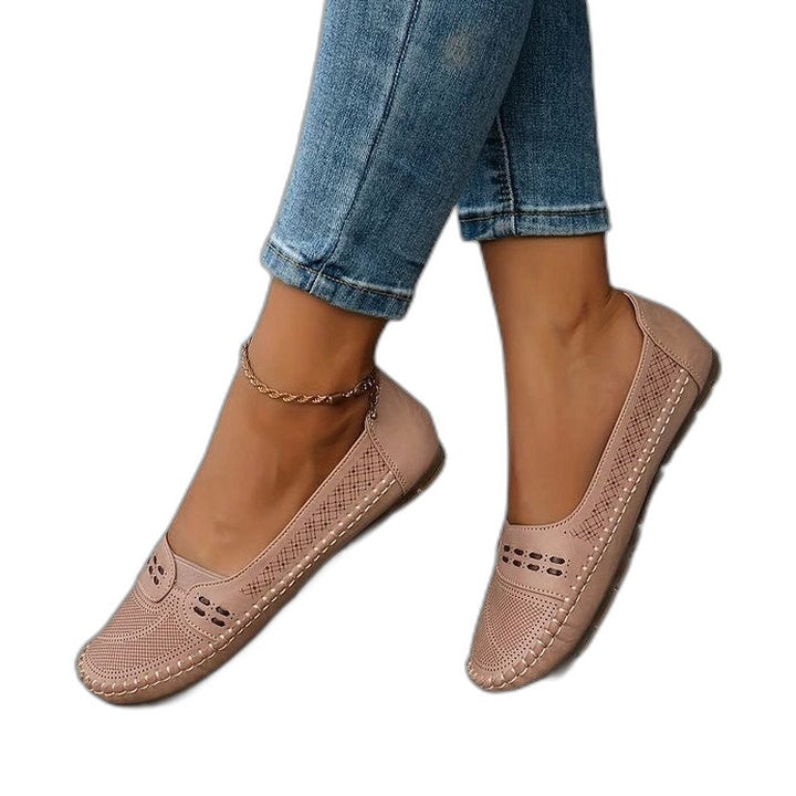 Comfortable Beige Flats for Women with Cutout Closed Toe Casual Style