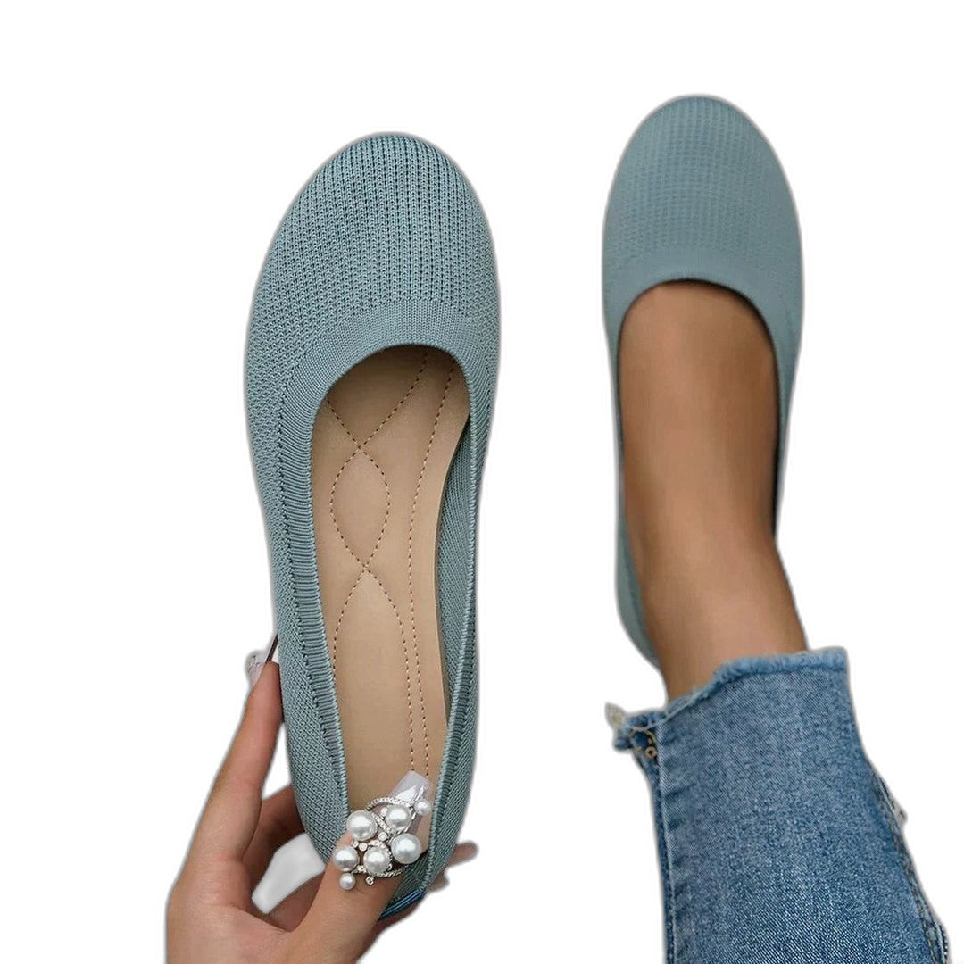 Comfortable Black Knit Ballet Flats for Women with Round Toe Casual Style