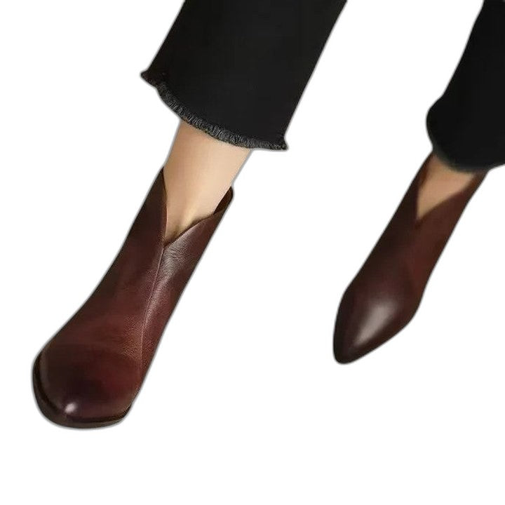 Comfortable Black Leather Ankle Boots for Women with Block Heel Closed Toe Casual Style