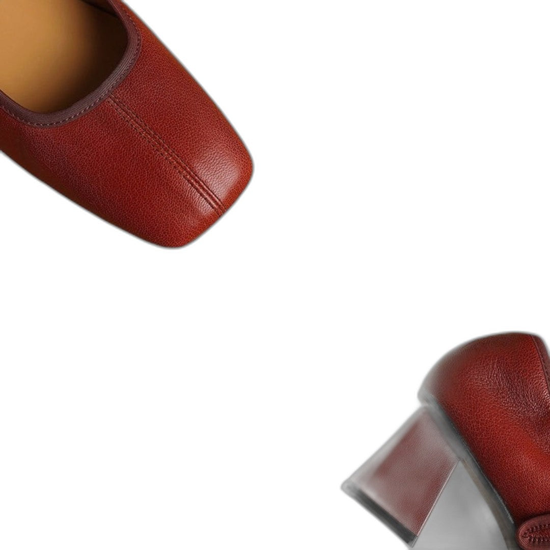 Comfortable Black Leather Mary Jane Shoes for Women with Block Heel Closed Toe Buckle Casual Style