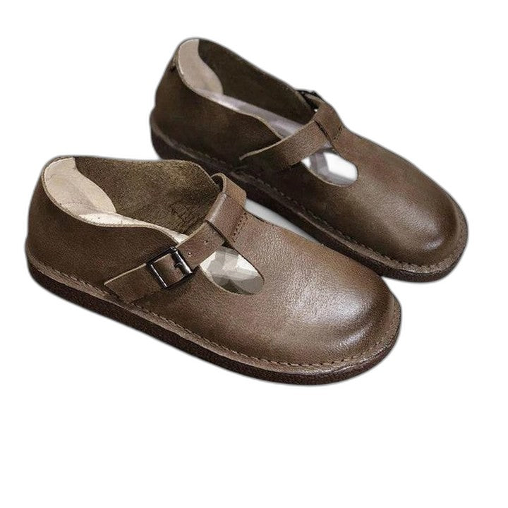 Comfortable Black Leather Mary Jane Shoes for Women with Closed Toe Buckle Casual Style
