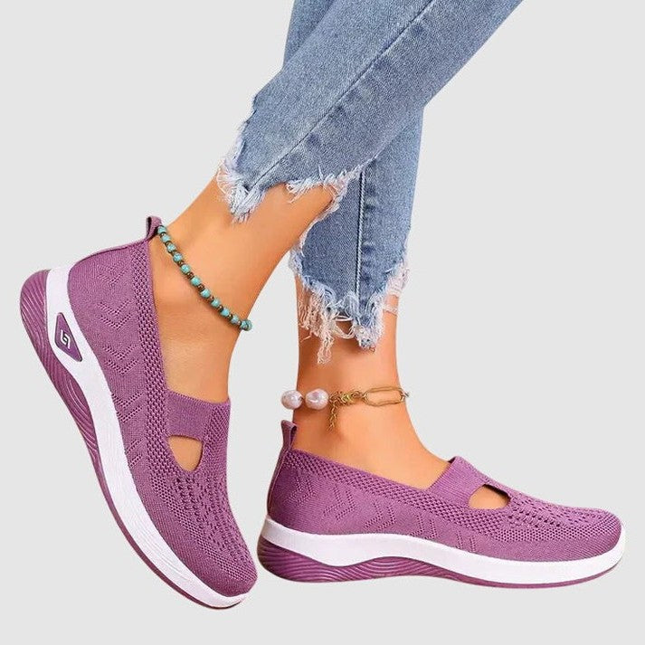 Comfortable Black Mesh Sneakers for Women with Cutout Platform Closed Toe Casual Style