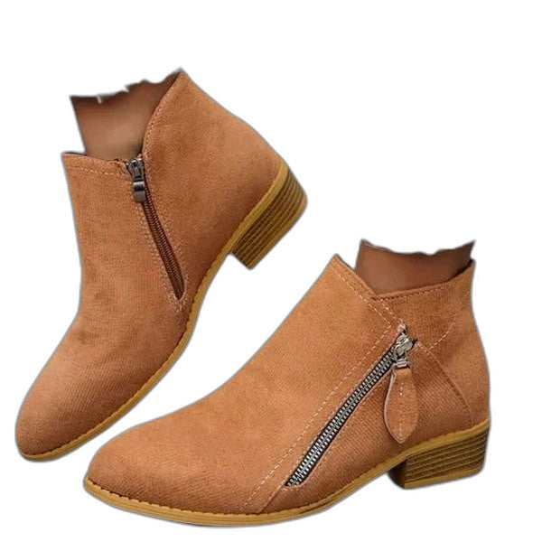 Comfortable Blue Suede Ankle Boots for Women with Block Heel Closed Toe Casual Style