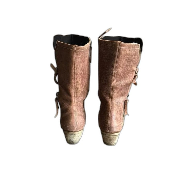 Comfortable Brown Leather Knee High Boots for Women with Block Heel Casual Style