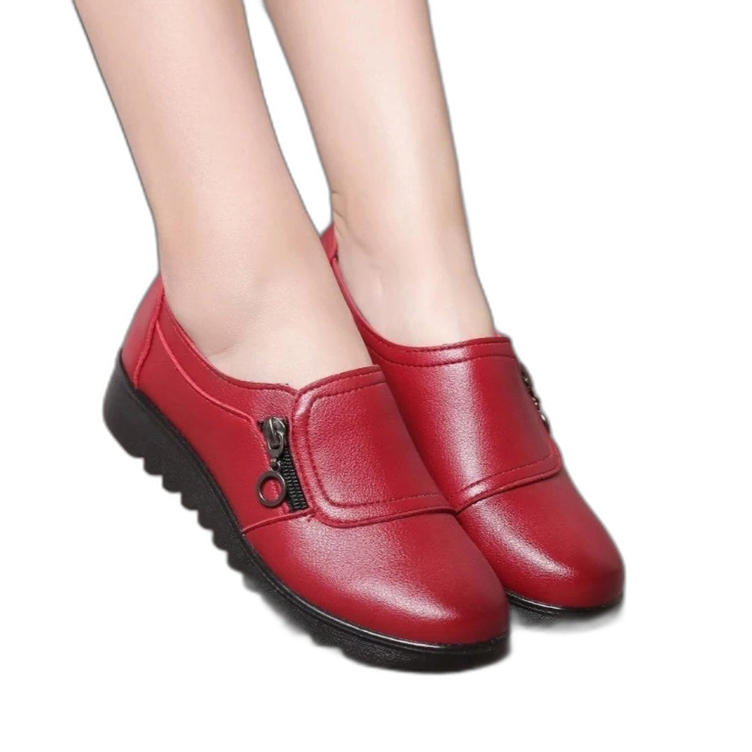 Comfortable Brown Leather Loafers for Women with Closed Toe Slip On Casual Style