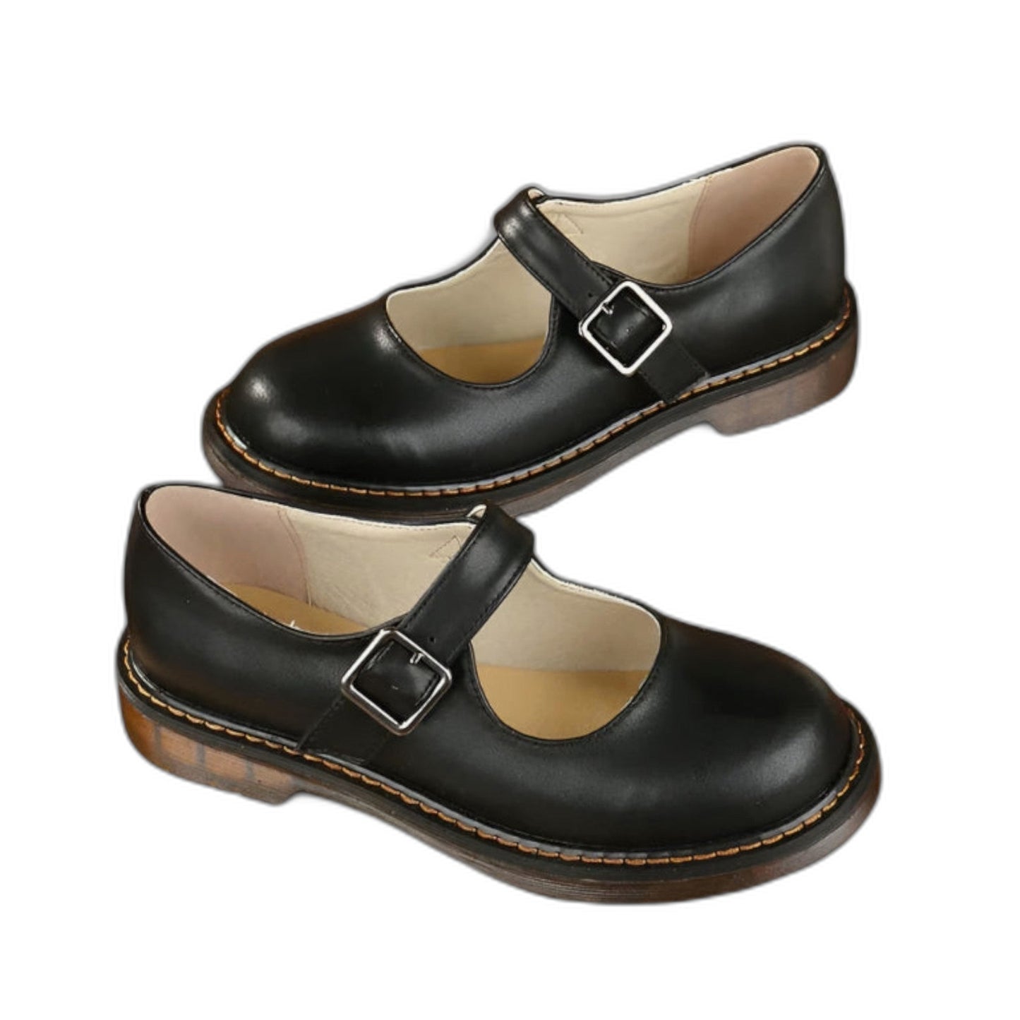 Comfortable Brown Leather Mary Jane Shoes for Women with Ankle Strap Closed Toe Buckle Casual Style