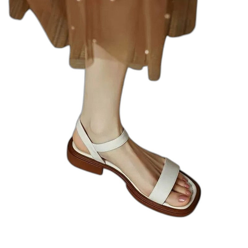 Comfortable Brown Leather Sandals for Women with Ankle Strap Open Toe Casual Style