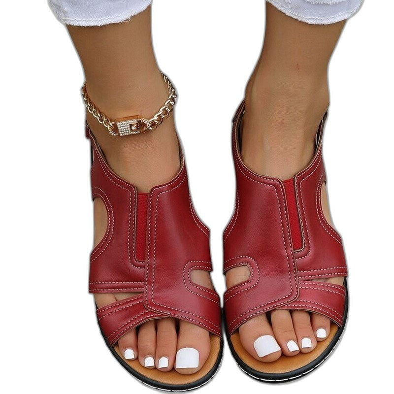 Comfortable Brown Leather Sandals for Women with Platform Ankle Strap Closed Toe Casual Style