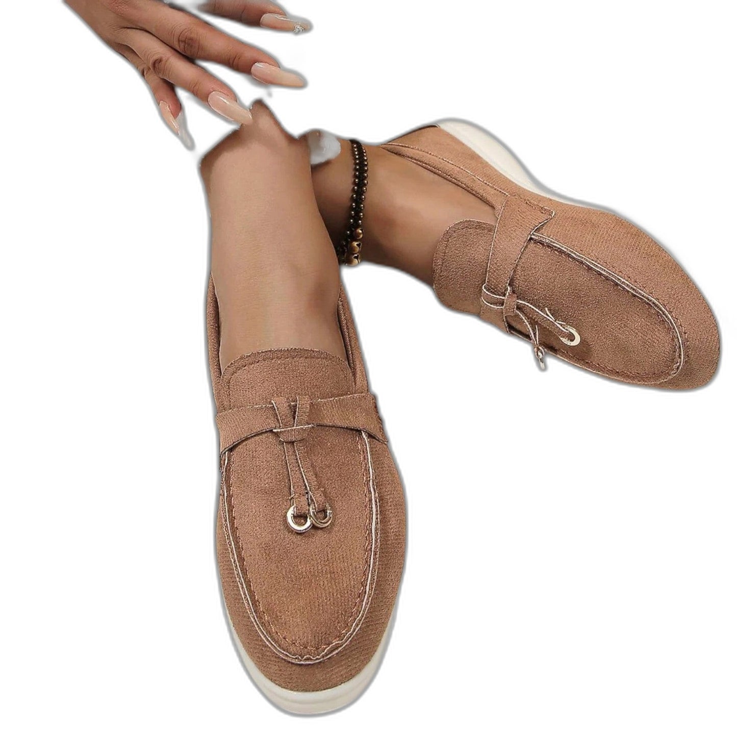 Comfortable Cream Suede Loafers for Women with Closed Toe Casual Style