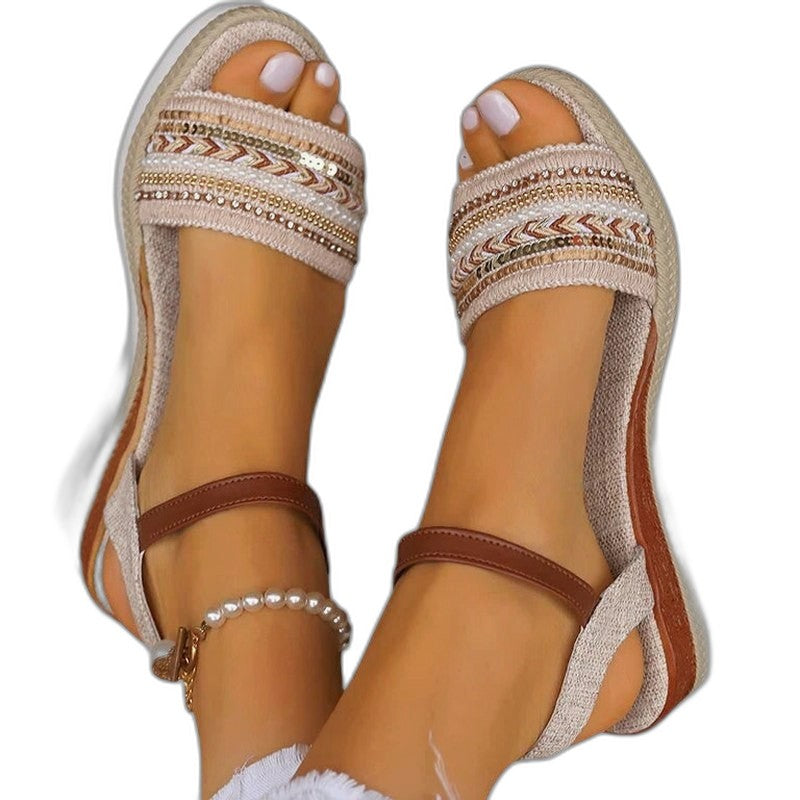 Comfortable Geometric Wedge Sandals for Women with Platform Ankle Strap Open Toe Buckle Casual Style