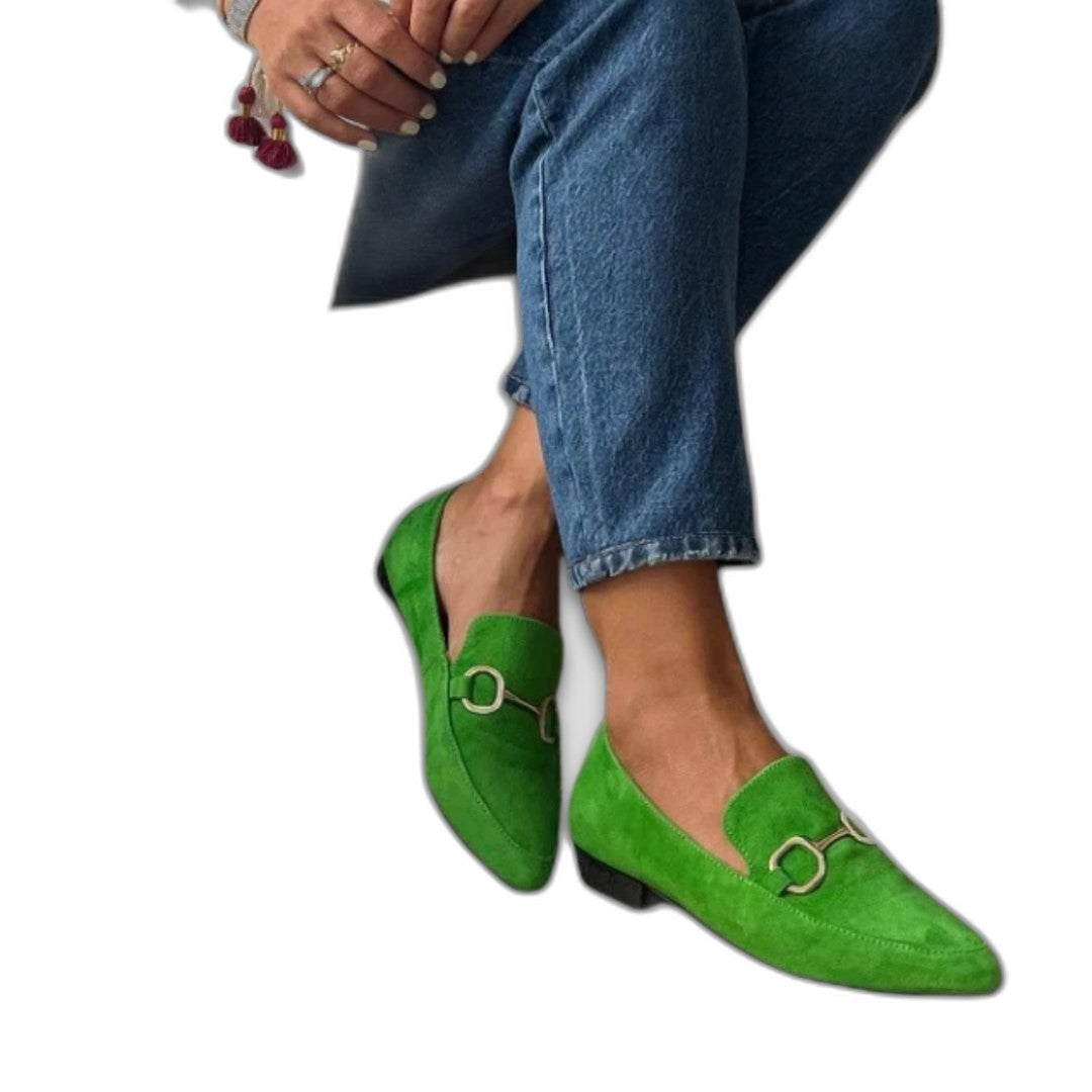 Comfortable Green Suede Loafers for Women with Pointed Toe Casual Style