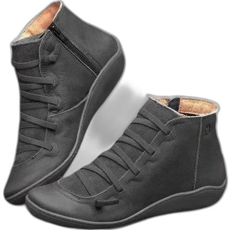 Comfortable Leather Ankle Boots for Women with Closed Toe Lace Up Casual Style
