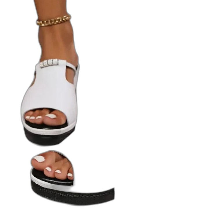 Comfortable Leather Platform Sandals for Women with Ankle Strap Open Toe Buckle Casual Style