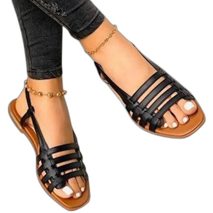 Comfortable Leather Sandals for Women with Ankle Strap Open Toe Casual Style