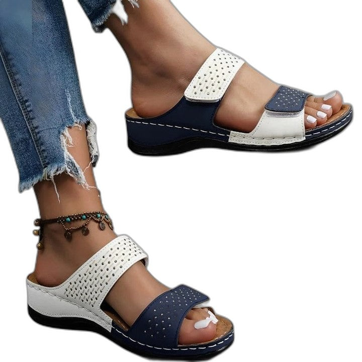 Comfortable Leather Sandals for Women with Block Heel Open Toe Casual Style