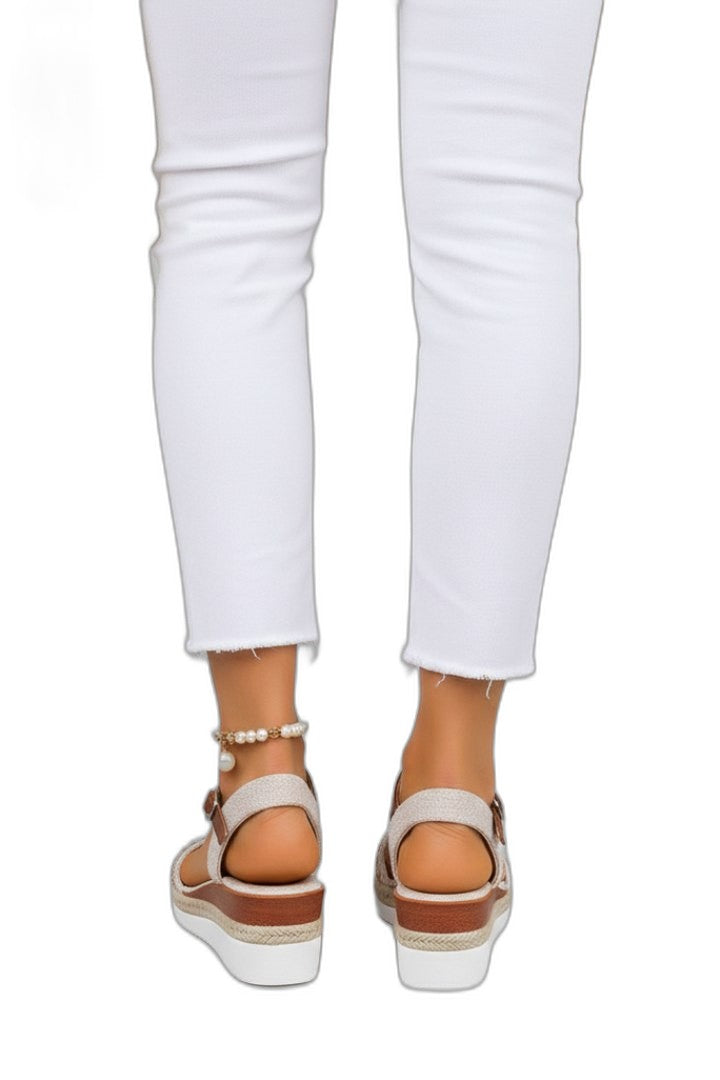 Comfortable Leather Wedge Sandals for Women with Ankle Strap Open Toe Strappy Buckle Casual Style