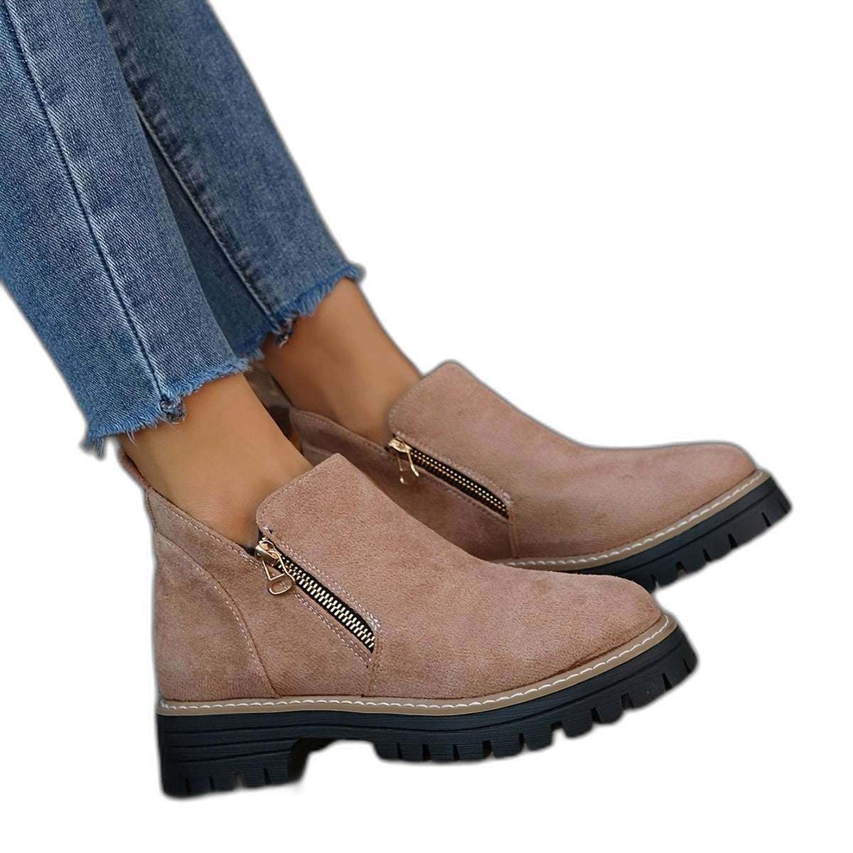 Comfortable Leopard Ankle Boots for Women with Block Heel Closed Toe Casual Style