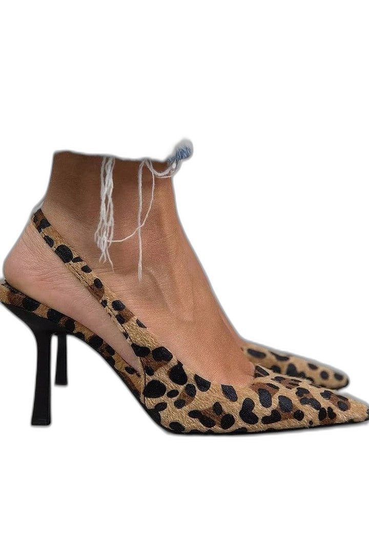 Comfortable Leopard Heels for Women with Kitten Heel Slingback Pointed Toe Party Style