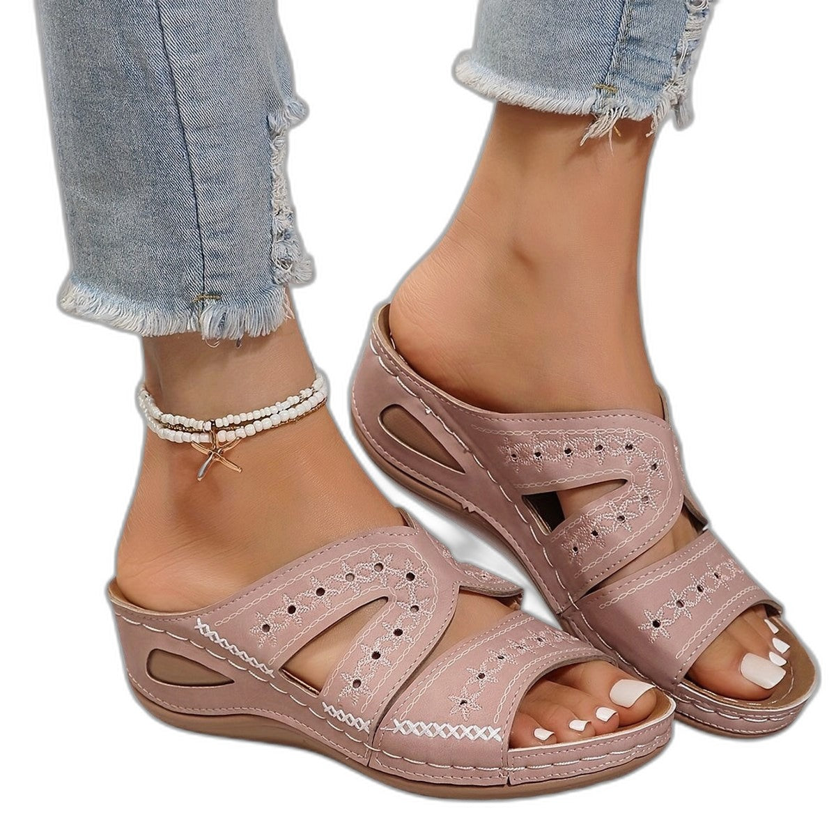 Comfortable Navy Sandals for Women with Cutout Open Toe Casual Style