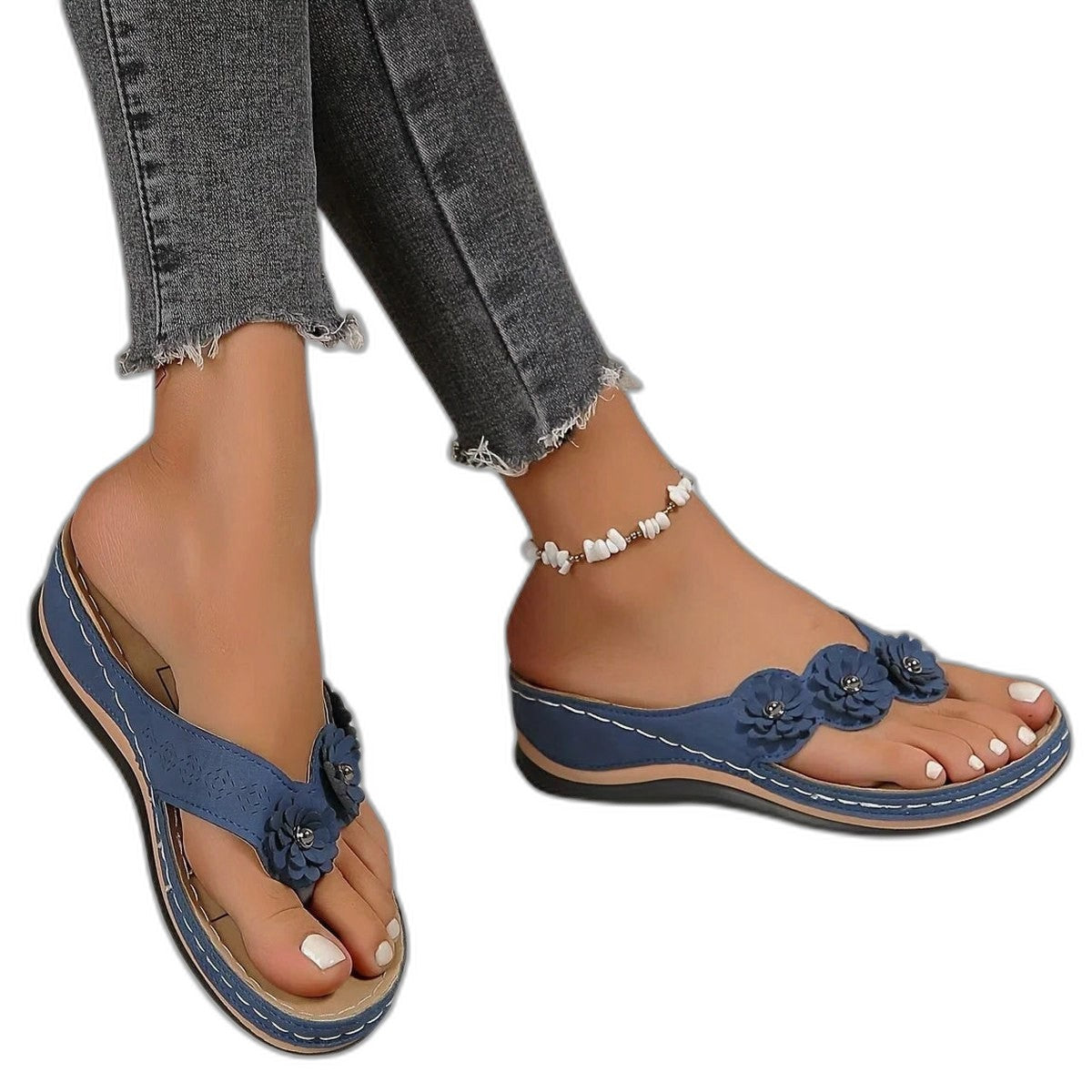 Comfortable Navy Sandals for Women with Platform Open Toe Casual Style